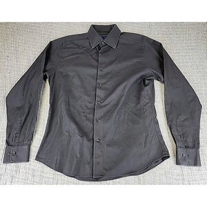 David Donahue Trim Fit Dress Shirt Black Men's 16.5 36/37 Long Sleeve Button